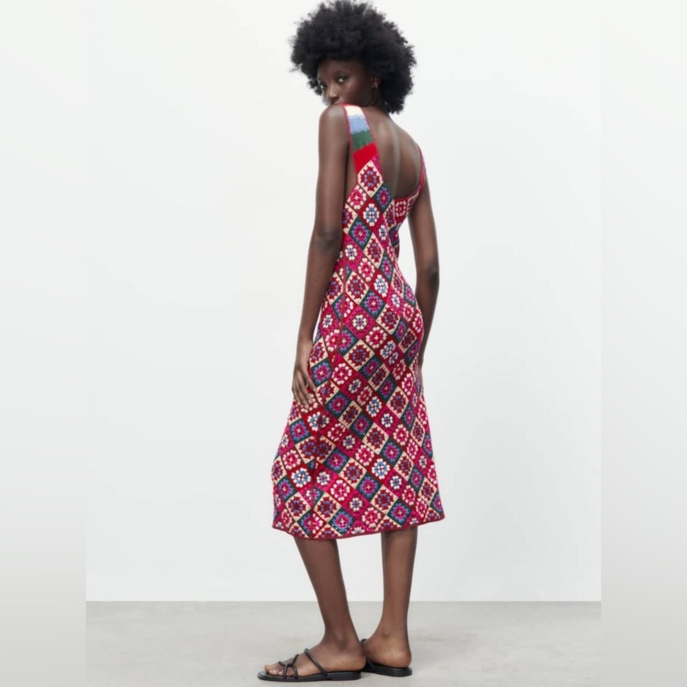Zara knitted crochet dress limited edition multicolor size medium